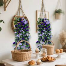1/5pcs Exquisite Artificial Rose Vine Flowers Garland - Lifelike Small Roses With Green Leaves, Durable Plastic Faux Floral Decor For Wedding, Home, Living Room, Wall Hanging, And Party Decoration - Easy To Shape And Hang