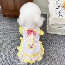 Dog Clothes Lightweight Princess Dress, Red Polka Dot & Yellow Bear Print, For Small Dogs Such As Poodle & Bichon Frise, Suitable For Spring/Summer