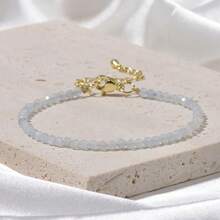 1pc Women's Dainty 3mm Natural Stone Aquamarine Sunstone Adjustable Bracelet, Minimalist Design For Daily Wear, Friendship Gift