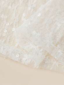 Women's 2 Piece Skirt Outfits Cap Sleeve Sheer Sequins Flower Tops Long Skirt Set - trắng - Xem 9