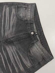 GlobeSwift 复古男士青年先锋街头时尚-休闲街头先锋时尚-嘻哈街头宽松3/4牛仔短裤，春夏秋 - 黑色 - 查看 11