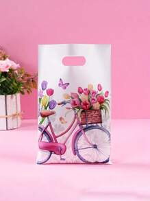 25 Stücke Tulpen Blumen Geschenktüte, frühlingshaftes Party Handtäschchen, Party Snack Rückgabe Geschenkverpackung Süßigkeitenverpackung, mit hellem Blumenmuster, 9.84* 6.49-Inch Verpackungstasche, geeignet für Feste, Geburtstage, Hochzeiten und Partys (Farbmischung)