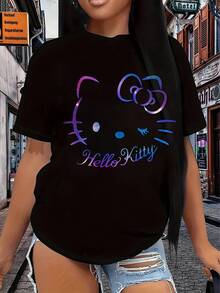 Sanrio Hello Kitty Colorful Series Cartoon Pattern Valentine's Day Gift Unisex Soft Casual Fashion T-Shirt Women's Clothing - Black - View 10