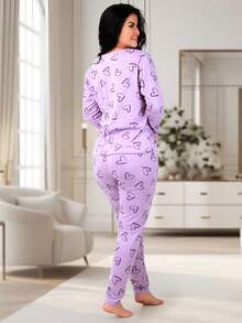Women's Pajamas Suede Heart Pants And Long Sleeve Winter Top REF:PJCO - Màu Lilac Tím - Xem 2