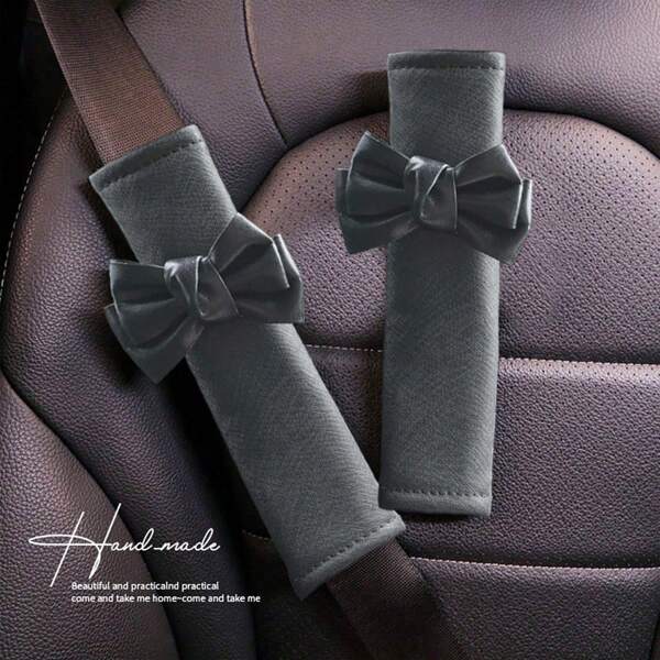2pcs Seat Belt Shoulder Cover Premium Cute Female Decorative Bow Seat Belt Anti Buckle Shoulder Cover Car Seat Belt Cover Leather Seat Belt Cover