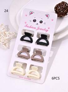 6pcs/Set Solid Color Casual Cute ABS Plastic Hair Clips, Butterfly, Flower, Heart, Square Design, Small Size Matte Black Bangs Claws, Princess Front & Side Bang Clips, Suitable For All Seasons Summer Hair Jaw Clip