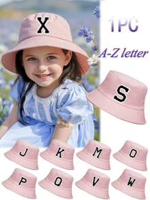 1PC Kids 26 Alphabet Personalized Name Print Sun Hat Fashion Versatile Bucket Hat Suitable For Girls Outdoor Daily Back To School Wear