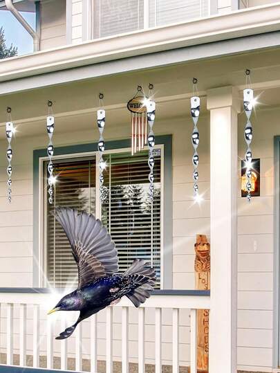 6pcs Woodpecker Home Pole, Outdoor Bird Reflective Equipment, Reflective Scare Pole, Outdoor Bird Reflector, Bird Scare Pole Silver Suspension Plastic Bird Deterrent Device, Wind-Driven Rotating Scare Pole Suitable For Eaves, Branches, Balconies, Gardens, Orchards