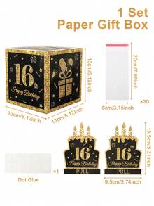 1 套生日快乐现金盒，黑金纸拉出式存钱罐，10 岁、11 岁、12 岁、13 岁、14 岁、15 岁、16 岁、17 岁、18 岁、21 岁生日快乐派对惊喜现金礼物，周年装饰现金礼品盒，节日庆祝现金装饰盒，毕业派对装饰，拉出式生日快乐卡和透明袋 - 赠送现金礼物的有趣方式，生日装饰，生日礼物，派对礼物 - 黑金色 - 查看 15