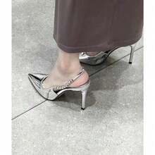 2025 New Niche Diamond Chain Back Empty Toe High Heels Sandals Women - Silver (8 Cm) - View 5
