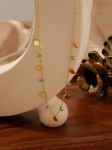 1 pieza Collar con colgante de acero inoxidable chapado en oro de 18 quilates y piedra de circonita cúbica para mujeres, adecuado para el trabajo, citas y fiestas