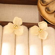 1 paire de boucles d'oreilles fleurs colorées en acier inoxydable doré 18 carats, style minimaliste de mode adapté pour la fête, les rendez-vous et le port au bureau