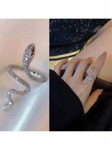 Adjustable Sparkling Crystal Snake Ring For Women And Teen Girls, Elegant Open Coil Design With Dazzling Cubic Zirconia In Chic Serpent Shape, Flexible Fit For Multiple Finger Sizes, Unique Statement Jewelry For Parties, Daily Wear, Fashion Events, Costume Occasions, Symbolic Serpent Ring With Glamorous Shine, Great Gift Idea For Bold And Stylish Women