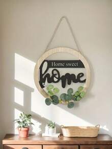1pc Boho Style "Home Sweet Home" & "Welcome To Our Home" Door Hanger Decoration - Handmade Farmhouse Front Door Wreath, Round Wood Frame With Black Letters, Home, Indoor/Outdoor Wall Decor, Suitable For Living Room, Entryway Decor, Housewarming Gift, Wedding Decoration Room Decor Bedroom Decor Home Decor - Multicolor - View 3