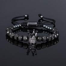 1 Pieza Pulsera de cuerda trenzada con decoración de corona de acero inoxidable de lujo, adecuada para uso diario, puede ser un regalo para novio, amigo, fiesta de cumpleaños