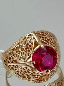 1 pieza Anillo de metal dorado vintage personalizado con gema falsa geométrica de moda, adecuado para combinar con atuendos y accesorios diarios, así como para fiestas o eventos