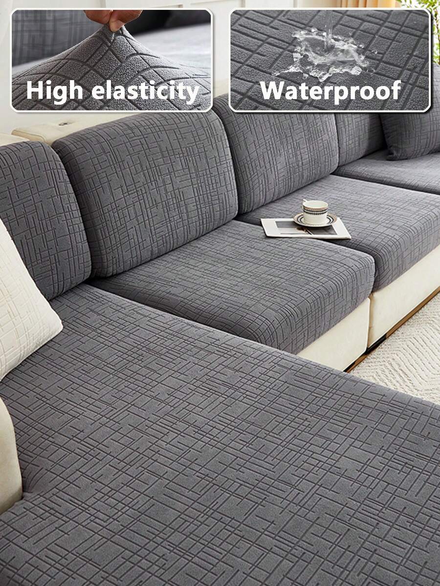 1 件防水提花沙发垫套现代风格弹力沙发套简约通用四季宠物友好型沙发沙发防滑防脏纯色沙发套适用于 L 型组合沙发套装 1/2/3/4 座沙发保护家居装饰 - 深灰色 - 查看 1