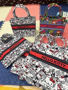 1 件 Sanrio Hello Kitty 合作卡通手提包，复古撞色单肩包，大容量手提包，校园、与朋友聚会、日常购物、返校季的理想礼物 - 彩色 - 查看 5