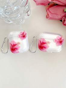 Fresh Sweet Pattern Realistic Hibiscus Flower Transparent Earphone Case, Including 1 Earphone Case Buckle, Compatible With AirPods Case, Headphones, AirPods Pro (2nd Gen), AirPods 3, AirPods Pro, AirPods 1/2, AirPods 4