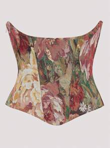 Women Vintage Floral Waist Trainer, Cincher Corset Bustier Top With Back Tie, Suitable For New Year Party, Valentine's Day, Holiday Outfits