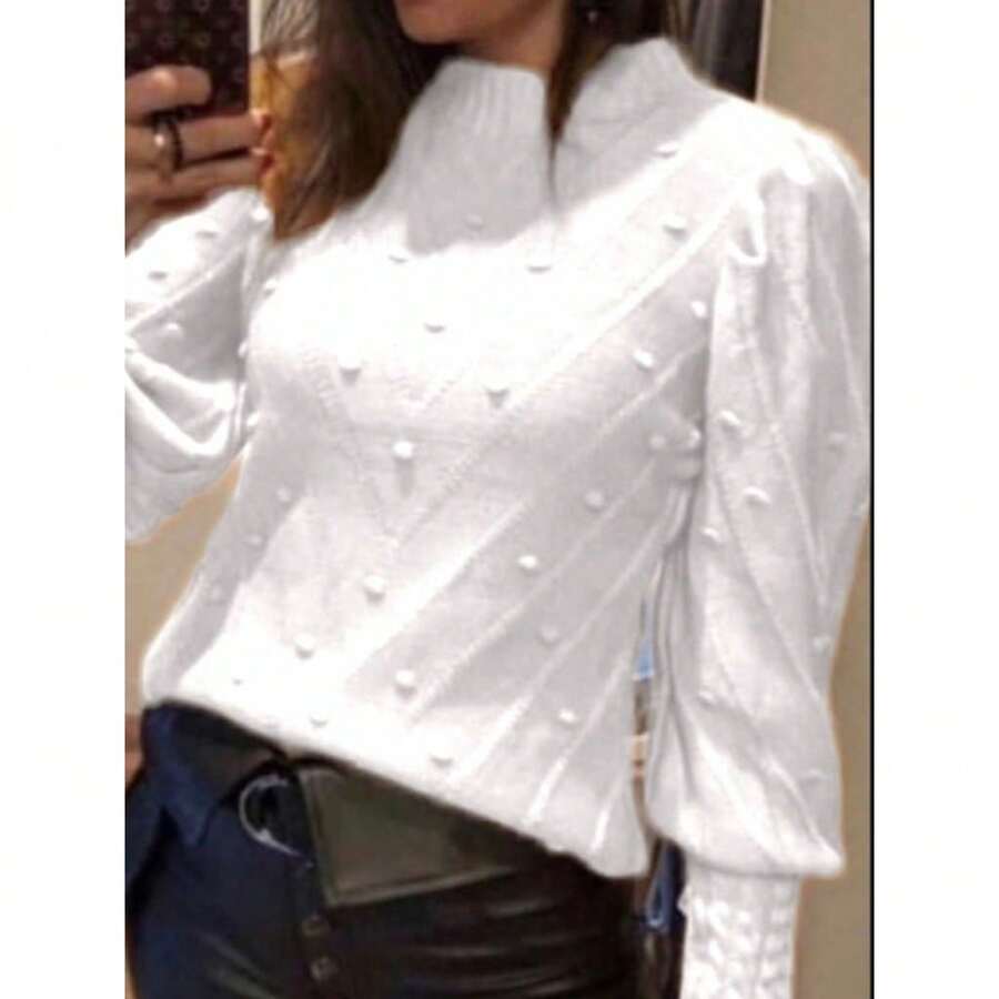 Xdb Women's Blouse THICK WINTER KNITTED POLKA DOT Long Sleeve Blouse FASHION - White - View 1