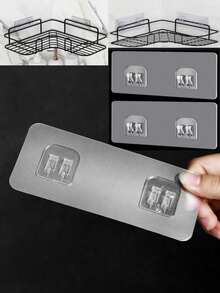 10pcs Seamless Card Clip Bathroom Shelf Storage Rack, Hole- Wall-Mounted Kitchen Organizer Hooks For Home Bedroom Closet Organization Waterproof Metal Holder - Clear - View 2