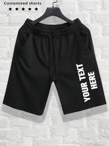 Personalized Text Customized Men's Shorts, Spring/Summer Versions, Customize Your Text/Name/Slogan/Fun Message/Blessing, Men's Black Casual/Sports Shorts, Suitable For Couples, Pranks, Surprise Gifts, Boyfriend Style Sportswear - Black - View 1