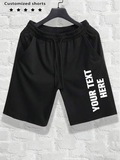 Pantalones cortos personalizados para hombres con texto personalizado, versiones de primavera/verano, personaliza tu texto/nombre/eslogan/mensaje divertido/bendición, pantalones cortos negros casuales/deportivos para hombres, adecuados para parejas, bromas, regalos sorpresa, ropa deportiva estilo novio