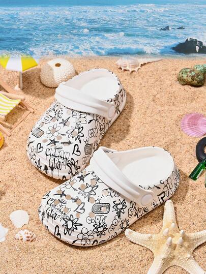 1 đôi dép xăng đan hở ngón thoải mái, thời trang, nhẹ, dễ thương in hình hoạt hình hoa hướng dương dành cho bé gái, thích hợp cho mùa xuân/hè.