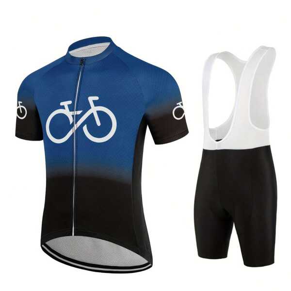 Men's Cycle Jersey Set Bicycle Bib Short Set 3D-Printed Gradient Royal Blue Pattern Sports Clothing Apparel Quick Dry Breathable Reflective Stripe 3 Rear Pockets Gel Pad