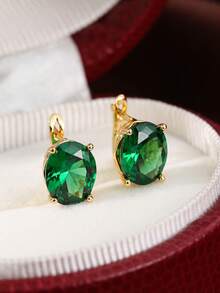 Cubic Zirconia Decor Earrings - Yellow Gold - View 10