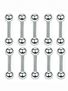 Set de 10 piezas de anillos de lengua, barras y tachuelas con bola de acero inoxidable sencillo, joyería de perforación corporal adecuada para uso diario de mujeres y hombres