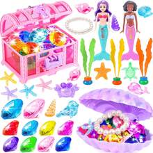 Mermaid Toy - Diving Toy With Shell Treasure Chest, Swimming Pool Game, Summer Water Play Gift Set, For Kids, Toddlers, Girls, Boys