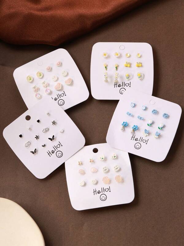 Set de 48 pendientes de aro de diseño versátil y sencillo como accesorio de verano para mujeres (entrega aleatoria)
