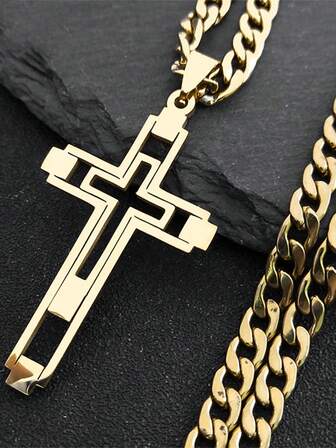 2025 Hip Hop Cross Stainless Steel Chain Necklaces Gold Color Long Pendant Necklace For Women/Men