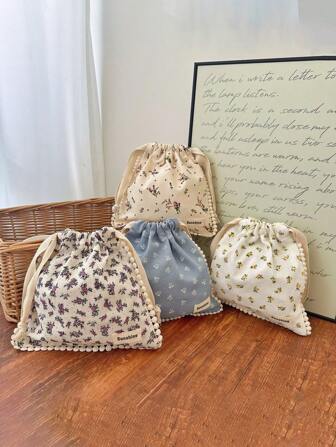 1 pezzo Borsa da viaggio con laccio, in stile floreale vintage, per cosmetici, biancheria intima, assorbenti, set essenziale per brevi viaggi, organizer da viaggio, set di cubi per imballaggio, borsa per bagagli, forniture scolastiche, accessori per camera da letto di studenti