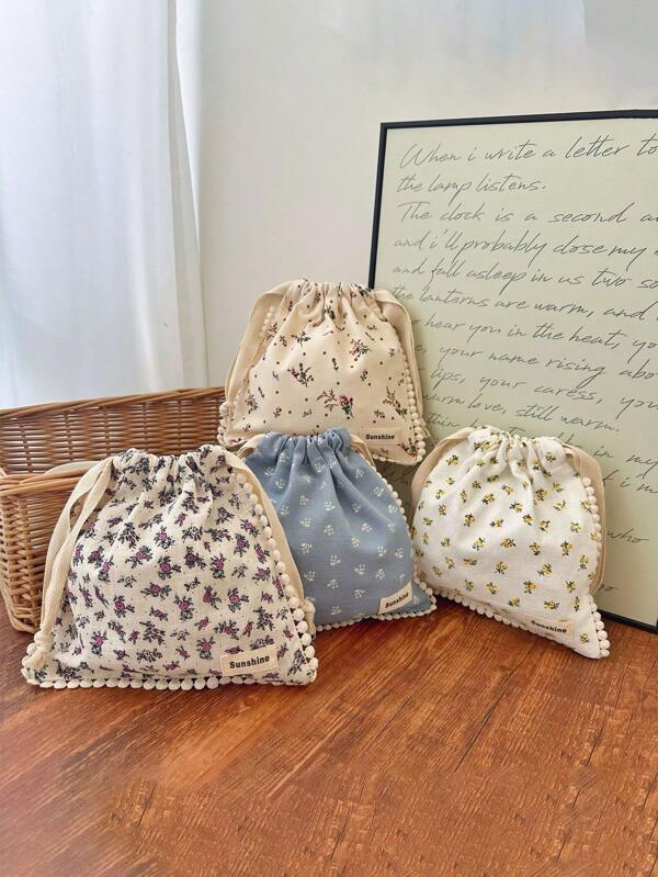 1 pezzo Borsa da viaggio con laccio, in stile floreale vintage, per cosmetici, biancheria intima, assorbenti, set essenziale per brevi viaggi, organizer da viaggio, set di cubi per imballaggio, borsa per bagagli, forniture scolastiche, accessori per camera da letto di studenti