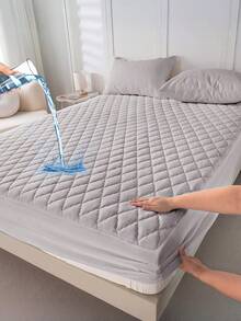 1pc Waterproof Fitted Sheet, Bedding, Stitch Fitted Sheet, Skin-Friendly Fitted Bed Sheet, Mattress Cover, Soft And Comfortable Bedding For Bedroom, 11.8 Inch Deep Pocket Cooling Breathable Quilted Fitted Sheet For Twin, Full, Queen And King All Sizes, Solid Color Mattress Protector For Father's Day Gift, Room Decor, Soft Cover For Mattress Protector And Mattress Topper, Dustproof, Machine Washable - 灰色 - 查看 9