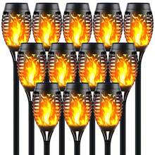 12-Pack Solar Torch Lights With Flickering Flame - 12LED Mini Fire Effect Solar-Powered Tiki Torches, Waterproof Outdoor Lighting With Auto On/Off, Perfect For Garden, Patio & Pathway Decor, Christmas Decorations, Christmas Decor - Màu Cam cháy - Xem 1
