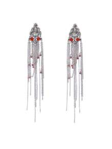 ZAA Tassel Earrings, Niche Design, Metal Chain, Long Tassel Earrings, Retro, High-End Versatile, Women's Earrings, Bohemian Style