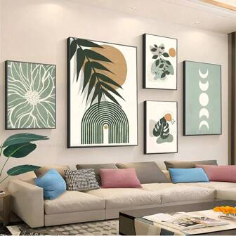 1pc/3PCS Wall Arts Posters Optional Frame Modern Boho Wall Art Poster Leaves Sun Moon Geometric Abstract Poster Stickers Art Wall Murals Decor Game