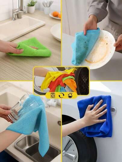 Conjunto de 6 panos de limpeza de super microfibra, panos de prato grossos para cozinha, panos de limpeza multiuso para casa, mesa, limpeza de carro, cor aleatória