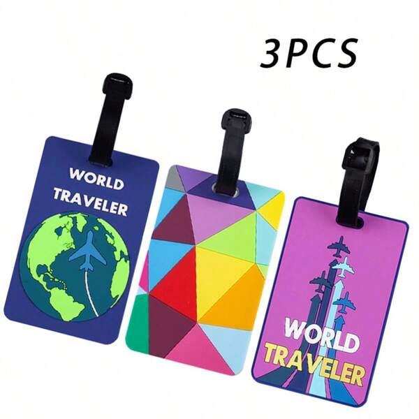 3pcs Creative 3D PVC Soft Rubber Luggage Tags, Multipurpose Information ID Tags, Work ID Badges, Bus/Student Card Holders, Bag Hangers, Essentials For Business Trips And TravelSuitcase Tag Holiday Vacation For Travel For Flying For Cruise For Bags For Luggage Portable Anti-Lost Travel Essentials Travel Accessories Summer Back To School Women Mini Travel Products