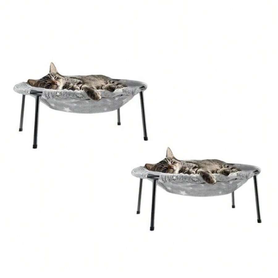 [Desk Buddy Bed]POMESEA Soft Elevated Pet Hammock For Dogs & Cats, Glow In The Dark Raised Desk Bed,Cozy Floor Hammock,Cat Lounge Furniture - two cute coworkers (for multi-pet familes) - View 1