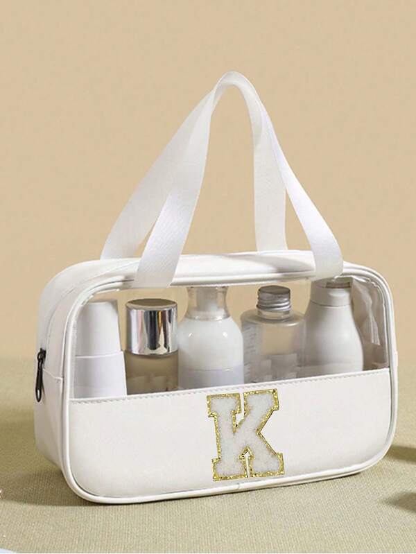 1PC Transparent PVC Toiletry Bag For Makeup Tools Letters Makeup Bag Water-Proof Portable Chenille Letter Zipper Make Up Organizer Minimalist Initial Letter Patch Travel Toiletry Bag For Women For Bathroom Monogram Wash Bag (Letter A~Z) Gift For Mom Beach Bag Beach Essentials Beach Towel Organizer Beach Accessories Beach Stuff Holiday Bag Holiday Essentials For Winter And Fall For Vacation Valentine's Day, Makeup Bag, Travel, Makeup Pouch, Bag, Make Up Pouch, Makeup Bags, Small Makeup Bag,Makeup Pouch,Cosmetic Bag,Travel Essential,Large Capacity,Large Makeup Bag,Christmas Gifts,Pouch,Travel,Gifts For Women,Women's Necessaire,Travel Essential,Pouch,Clutch / Small Handbag,Necessaire,Makeup Organizer,Makeup Organize,Pouch,Brush Holder,Mini Pouch,Large Capacity Pouch