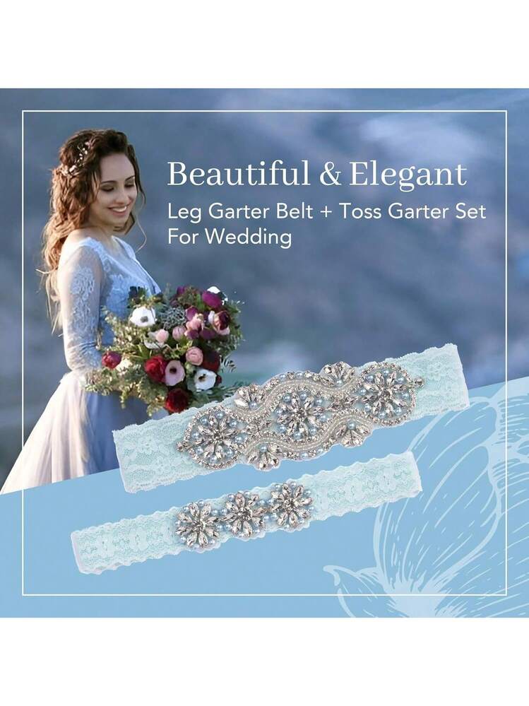 Bridal Prom Garter Set With Toss Garter - Stretch Lace Rhinestone Pearl  Embellished, Elastic Wedding Garters, Liga Para La Boda