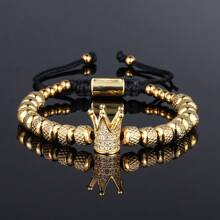 1 Pieza Pulsera de cuerda trenzada con decoración de corona de acero inoxidable de lujo, adecuada para uso diario, puede ser un regalo para novio, amigo, fiesta de cumpleaños