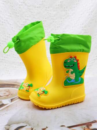 1 Pair Cartoon Dinosaur Children's Rain Boots, Elastic Drawstring Waterproof Fabric, Lightweight & Comfortable Rainboots For Boys, Anti-Slip Outdoor Sports Waterproof Boots, Suitable For Rainy Days And School Activities