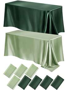 1 pièce Nappe en satin, 145*180cm/145*260cm/145*320cm, vert sauge/vert foncé couleur unie, surface en satin, rectangulaire, convient pour les mariages, les banquets, les fêtes, les anniversaires - Multicolore - Voir 2