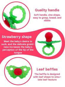 1Pc Silicone Baby Teether Toy - Berrybumps Soothe Babies Sore Gums - Infant Teething Toy - Hands Free Design - - Easy-To-Hold Design - Teething Relief Pacifier - Fruit Shape/Red (Some Parts May Be Random)School, Student,Stationery,School Supplies